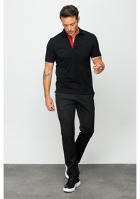 Resim Erkek Polo Yaka Düğmeli Cepli T-shirt Siyah Siyah 