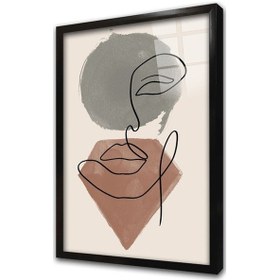 Resim Line Art Kadın Yüzü Çerçeveli Cam Tablo-173458 