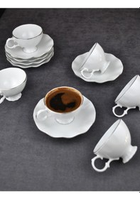 Resim 12 Parça Porselen Kahve Fincan Seti 90 Ml Yaldızlı Türk Kahvesi Fincanı Takımı Lilyum Gümüş 