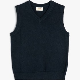 Resim Koton Basic Süveter V Yaka Kolsuz Pamuklu Lacivert 5wkb90006tt Lacivert 