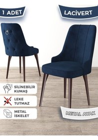 Resim Canisa Newa Serisi, 1.sınıf Babyface Kumaş Kahve Metal Ayaklı Gümüş Halkalı, 6 Adet Lacivert Sandalye Sandalye Lacivert Ayaklar Kahve 