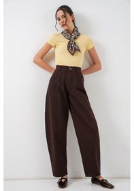 Resim Bigdart 6689 Kadın Yüksek Bel Baggy Kot Pantolon - Kahverengi 
