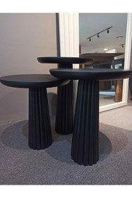 Resim Simillo Home&Living Wood Siyah 3’lü Set Mantar Yan Sehpa Fiskos Çiçeklik Decorative 