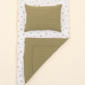 Resim Alt Açma Matı ve Yastık - Çift Taraflı - Açık Yeşil Örgü - Çiçekler 