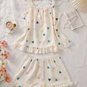 Resim Şık Çiçek Desenli Kadın Pijama Takımı - Esnek Cami Üst & Şort, Nefes Alabilen Polyester Karışımı, İlkbahar/Yaz/Sonbahar İçin Mükemmel 
