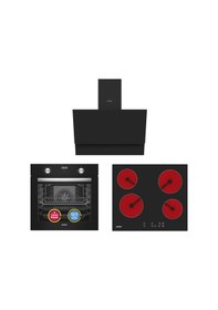 Resim Simfer 9 Fonksiyon QS Siyah Dijital Power Turbo Elektrikli 3'lü Ankastre Set (Fırın + Elektrikli Ocak + Davlumbaz) 