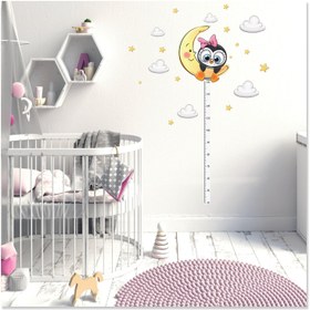 Resim Aya Tutunmuş Yavru Penguen Bulutlar ve Yıldızlar Çocuk Odası Boy ve Gelişim Ölçer Duvar Sticker - 100x70 cm / Renkli / Boy Ölçer 