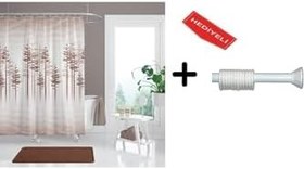 Resim Banyo Duş Perdesi 3390 120x200 Perde Borusu Askı Aparatı 90x130 Hediyeli 