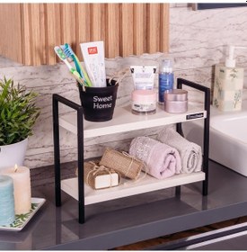 Resim Metal Masa Servis Rafı Dekoratif Mutfak Banyo Düzenleyici Beyaz - Siyah 