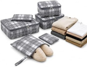 Resim 6 Parça Valiz Düzenleyici Organizer Seti- Seyahat Bavul İçi Düzenleme Çantası, Packing Cube Organizer Seti (Gri Ekose) 