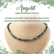 Resim Deniz Doğal Taş Sertifikalı Anyolit 6 Mm Düğümlü Doğal Taş Kolye 