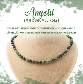 Resim Deniz Doğal Taş Sertifikalı Anyolit 6 Mm Düğümlü Doğal Taş Kolye 