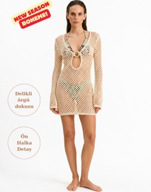 Resim XSTİL BUTİK XSTIL Örgü Detaylı Delikli Plaj Elbisesi - Bohemwear Yaz Koleksiyonu 