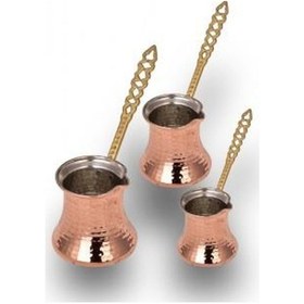 Resim Turna Bakır Kervan Cezve Küçük 3'lü Takım 1-2-3 No İnce Makine Dövmesi 