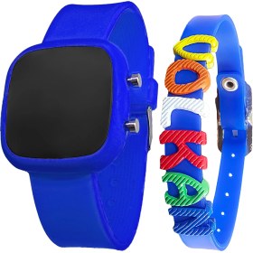 Resim Tutkan Store Dijital Çocuk Kol Saati Isme Özel Hediye Bileklik Kombine Lacivert Kare Saat 