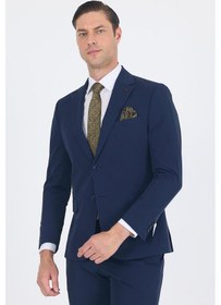 Resim İmza Lacivert Mono Yaka Yarım Astar 6 Drop Slim Fit Beli Lastikli Takım Elbise 1001250121 Lacivert 