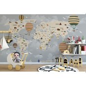 Resim Dünya Haritası Hayvanlar Ve Balonlar 