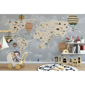 Resim Dünya Haritası Hayvanlar Ve Balonlar 