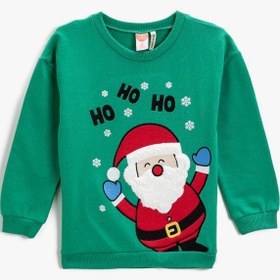 Resim Erkek Bebek Sweatshirt Yılbaşı Temalı Noel Baba Baskılı Pamuklu 