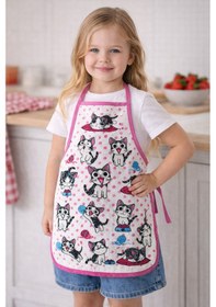 Resim 3-5 Yaş Çocuk Mutfak Önlüğü 35x50 Cm Su Geçirmez, Leke Tutmaz, Pamuk Polyester Karışımlı Pembe 