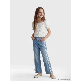 Resim LC Waikiki Lcw Kids Mavi Wideleg Fiyonklu Kız Çocuk Jean Pantolon 