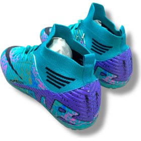 Resim Laliga Çoraplı Airboom Halısaha Ayakkabı Turkuaz Mor Desenli 