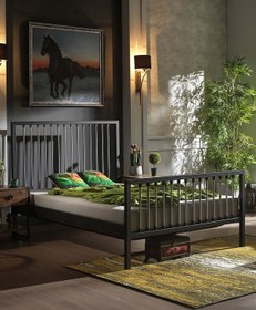 Resim Unimet Breeze Tek Kişilik Ferforje Metal Karyola (SİYAH-GRİ) (AHŞAP LATALI) 