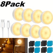 Resim 8 Adet 8 LED Hareket Sensörlü İç Mekan Gece Lambası, USB Güçlü ve Dahili Pil ile Mutfak, Koridor, Merdiven, Yatak Odası, Yurt, Garaj için Uygun - Beyaz/Sıcak Işık 