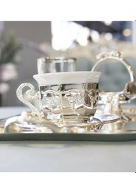 Resim Gümüş Kaplama Kabartmalı Köşeli Fincan Seti 