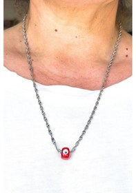 Resim El Yapımı Kırmızı Cam Nazar Boncuklu Gümüş Renk Çelik Burmalı Kol Çok Renkli 