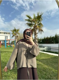 Resim SAMSA önü bağlamalı 2 bağcıklı kimono gömlek modern tesettür şık yeni sezon etek üstü kimono 