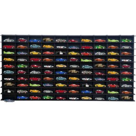 Resim 1/64 Eskitme Siyah Yatay Hobi Araba Rafı 100 Araç (Hot Wheels, Matcbox) 