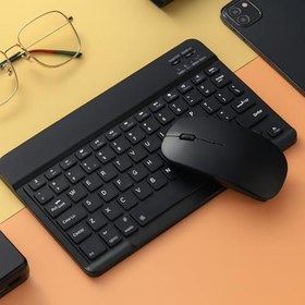 Resim Şık Tasarımlı Bluetooth Kablosuz Klavye ve Mouse Seti | Android, iOS ve Windows Uyumlu | Şarj Edilebilir, Taşınabilir ve Sessiz Tuşlu Set (Siyah) 