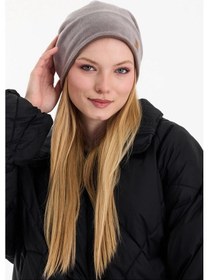 Resim Kadın Polar Dış, Kaşkorse Pamuklu Iç Kısım, Çift Renk Çift Katmanlı Katlanabilir Yumuşak Bere - Standart / Gri-kahverengi Gri-kahverengi 