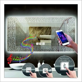 Resim Dnr-Mirror50xDnr-Mirror 70 cm Beyaz Ledli Tasarım Kumlamalı Dokunmatik Bluetoothlu Buğu Önleyicili Makyaj Banyo Aynası 
