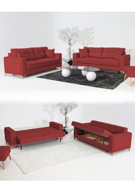 Resim Nola Koltuk Takımı 3+3+3 & Bazalı Yataklı Koltuk & Kanepe - Bordo Bordo 