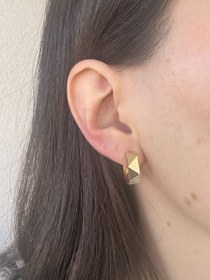 Resim Bombeli Geometrik Çelik Küpe 