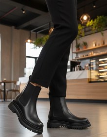 Resim Siyah Cilt Kürklü Kolay Giyilebilir Kaymaz Kadın Chelsea Bot 473093 Z Siyah 