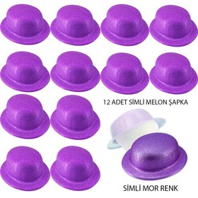 Resim Nessiworld Mor Renk Simli Melon Yuvarlak Parti Şapkası 12 Adet 