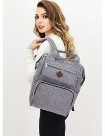 Resim Termal Bölmeli Gri Anne Bebek Sırt Çantası Geniş Hacimli Bebek Bakım Çantası Bebek Arabası Uyumlu Gri 