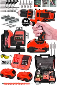 Resim MoonTech Pro Çelik Manderen 84 Parça Şarjlı Matkap Çift Akülü 12 Köşe 360° Otomatik Hizalamalı Lazer Metre 