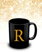 Resim yhfoto R Harfli Siyah Kupa Bardak - Letter R Black Mug - Cup Xh0013 
