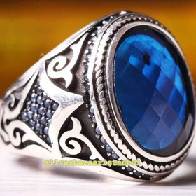 Resim Copy of 925 Sterling Eagle Sapphire and Onyx Stone Mens Ring - US: 6.75 / 54 mm / Turk: 14 
