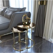 Resim Puklife Ceylin 2'li Gold Zigon Sehpa , Bronz Aynalı 