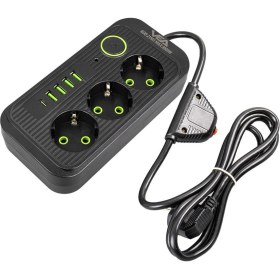 Resim Vea VA-21565 4 x Usb+Type-C 3'lü 1.5 Metre Akım Korumalı Priz Siyah 
