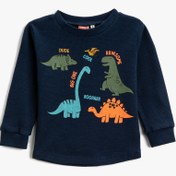 Resim Erkek Bebek Dinozor Baskılı Sweatshirt Pamuklu 