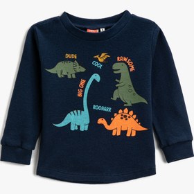 Resim Erkek Bebek Dinozor Baskılı Sweatshirt Pamuklu 