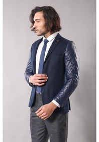 Resim Wessi Kol Deri Kapitone Lacivert Kaşe Ceket Siyah 