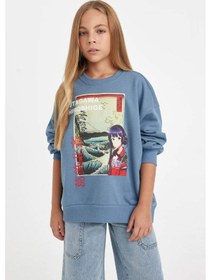 Resim Defacto Kız Çocuk Hatsune Miku Relax Fit Bisiklet Yaka İçi Yumuşak Tüylü Sweatshirt D1120a824auın242 İndigo 