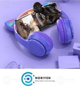 Resim Kensa Kedi Kulaklı Kız Çocuk Için Işıklı Mikrofonlu Kablosuz Katlanabilir Bluetooth Kedili Kulaklık 